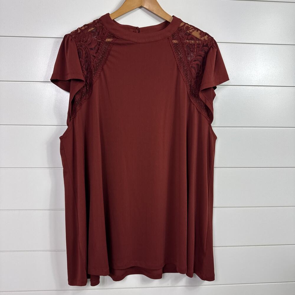 Torrid Flowy Blouse Short Sleeve Floral Lace Rust Orange sz 4